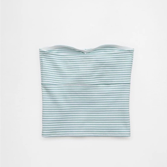 NWT American Eagle Blue Striped Rosette Strapless Summer Ribbed Tube Top | S - Picture 11 of 12